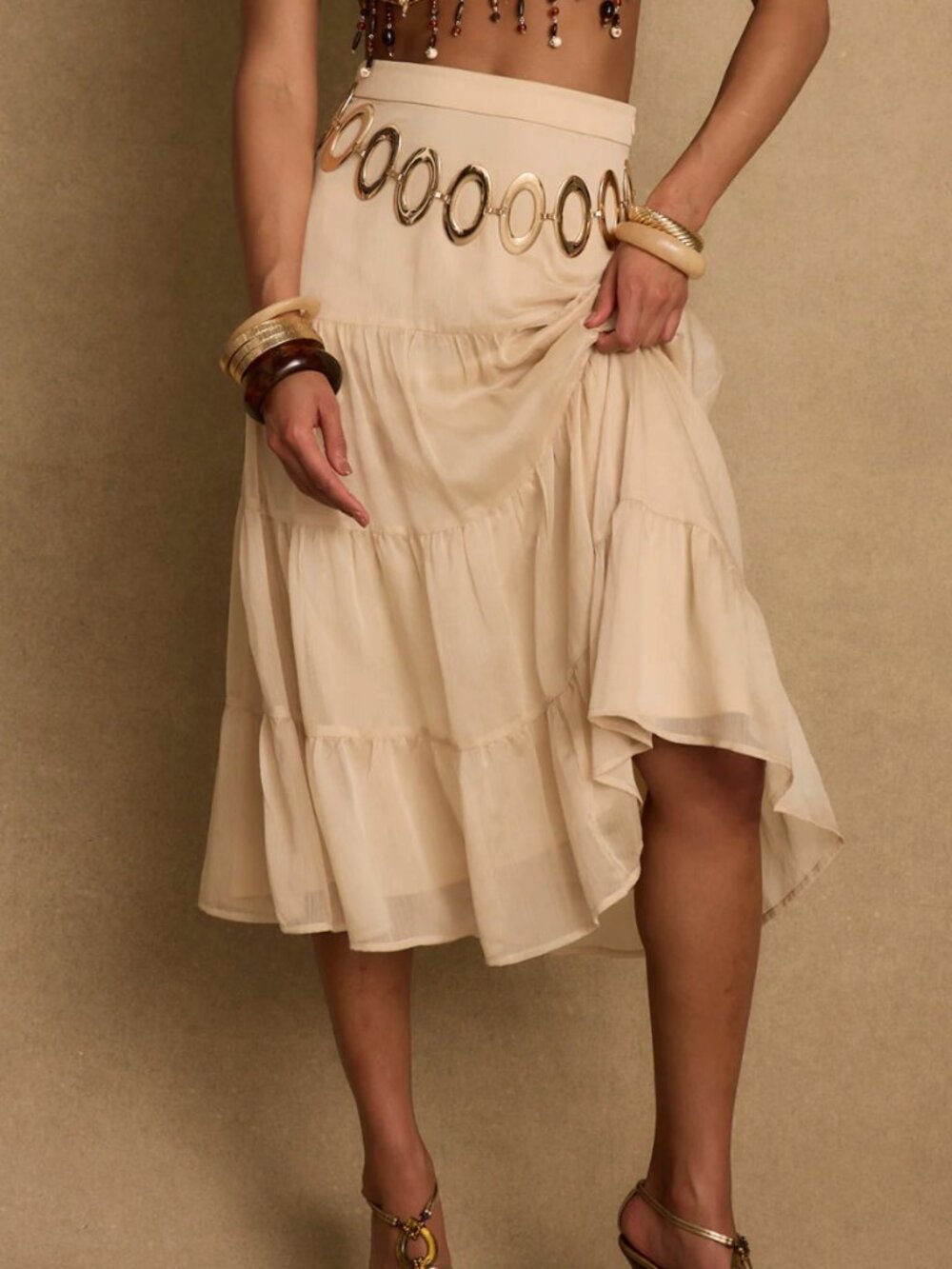Jolene Beige Tulle Tier Maxi Skirt (NWT)(12th the Tribe)